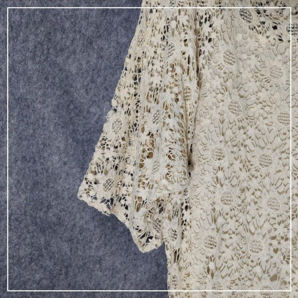 Venus Dress M Floral Crochet Kimono Sleeve Cream Festival Boho Romantic Coastal - Picture 3 of 10